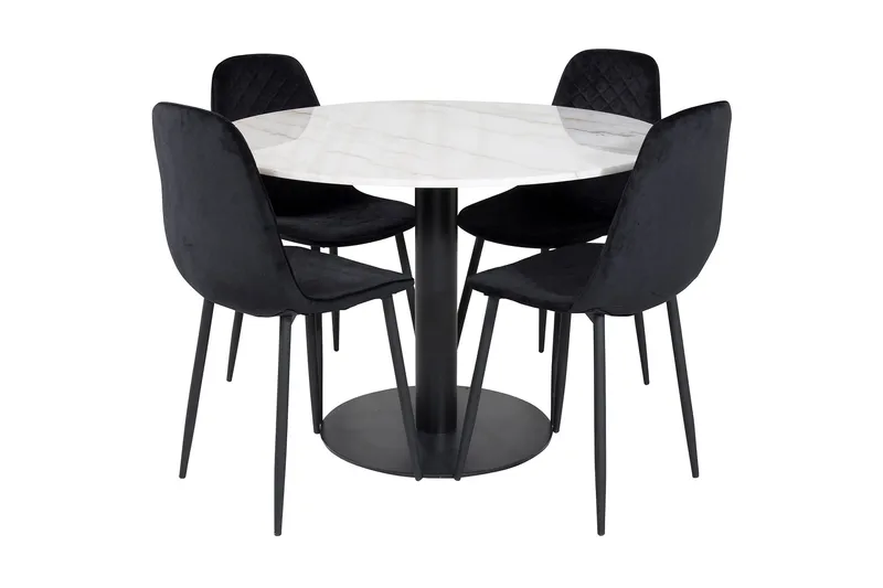 Admira Spisebordssæt 106 cm Rund inkl 4 Ypas Stole, Marmor/Hvid/Sort