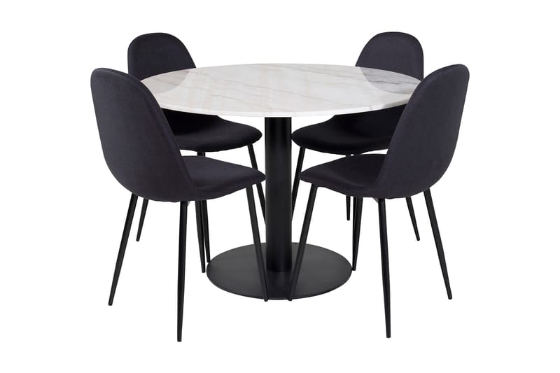 Admira Spisebordssæt 106 cm Rund inkl 4 Ypas Stole, Marmor/Hvid/Sort