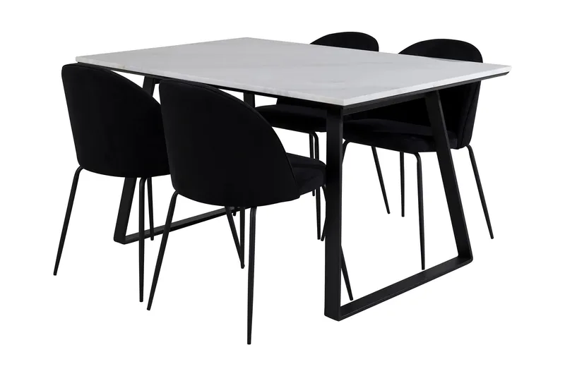 Admira Spisebordssæt 140 cm inkl 4 Foyos Stole, Marmor/Hvid/Sort