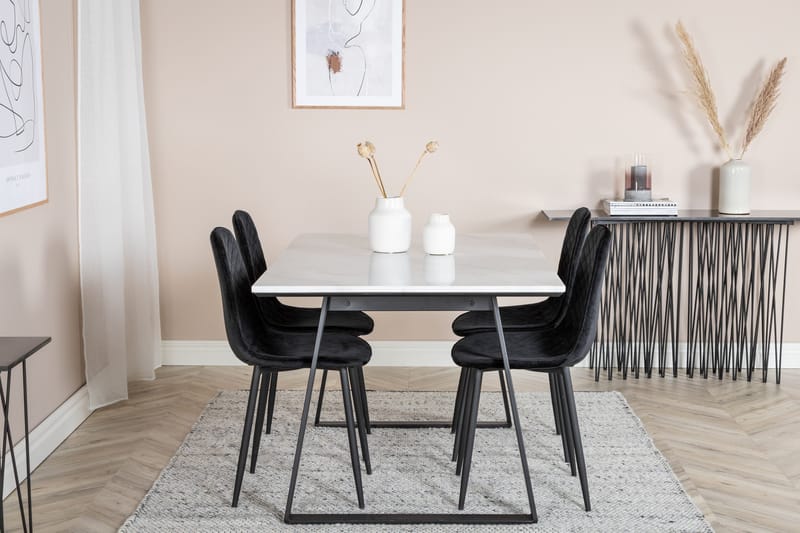Admira Spisebordssæt 140 cm inkl 4 Ypas Stole - Marmor/Hvid/Sort - Møbler - Borde - Spisebordssæt