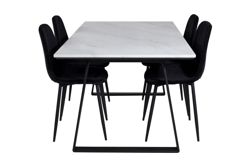 Admira Spisebordssæt 140 cm inkl 4 Ypas Stole - Marmor/Hvid/Sort - Møbler - Borde - Spisebordssæt