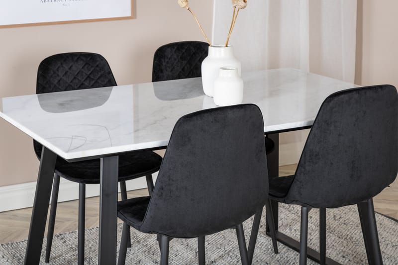 Admira Spisebordssæt 140 cm inkl 4 Ypas Stole - Marmor/Hvid/Sort - Møbler - Borde - Spisebordssæt