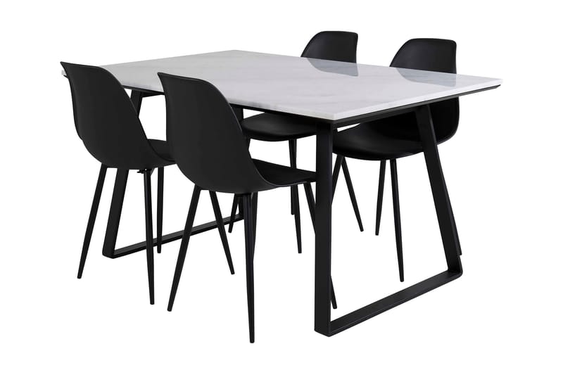 Admira Spisebordssæt 140 cm inkl 4 Ypas Stole, Marmor/Hvid/Sort