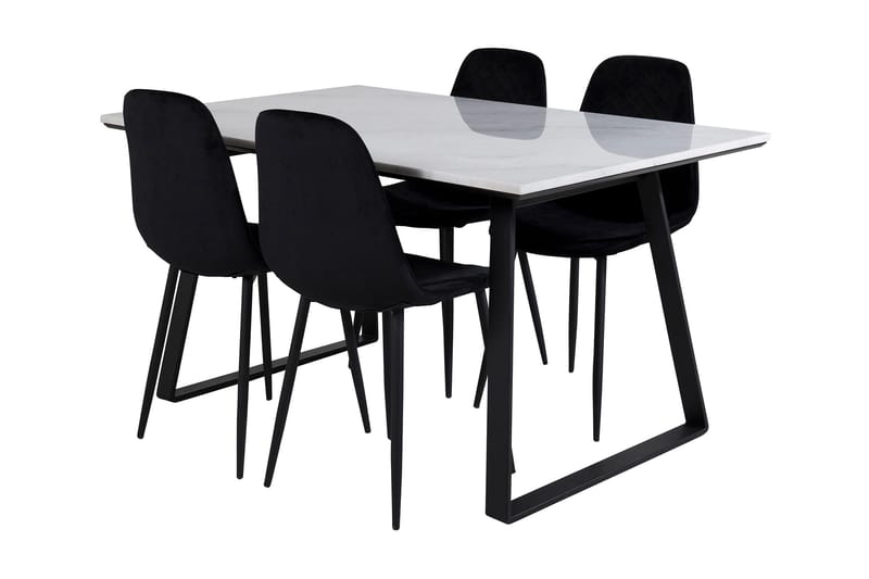 Admira Spisebordssæt 140 cm inkl 4 Ypas Stole, Marmor/Hvid/Sort