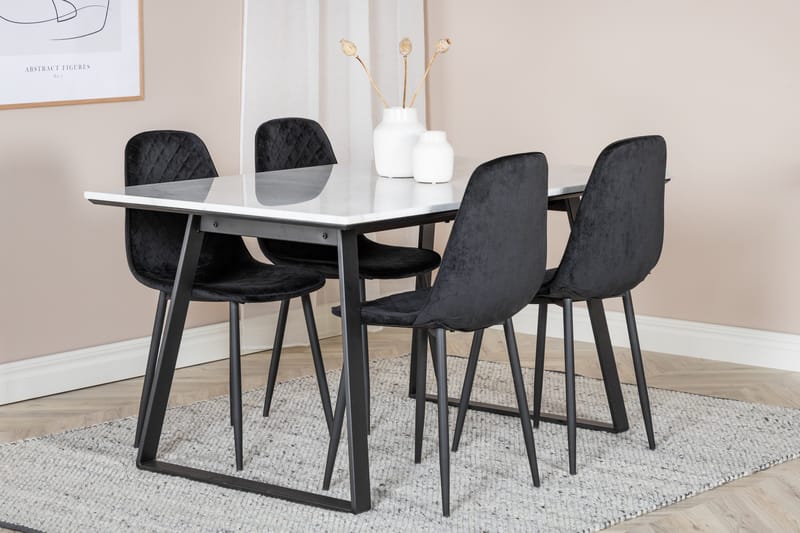 Admira Spisebordssæt 140 cm inkl 4 Ypas Stole - Marmor/Hvid/Sort - Møbler - Borde - Spisebordssæt