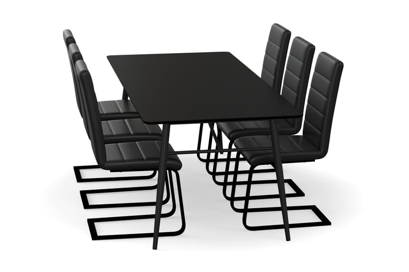 Adrianah Spisebord 200 cm med 6st Cibus Spisebordsstole Kuns - Beige/Sort - Spisebordssæt