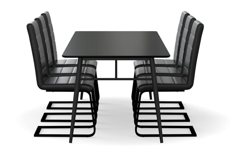 Adrianah Spisebord 200 cm med 6st Cibus Spisebordsstole Kuns - Beige/Sort - Spisebordssæt