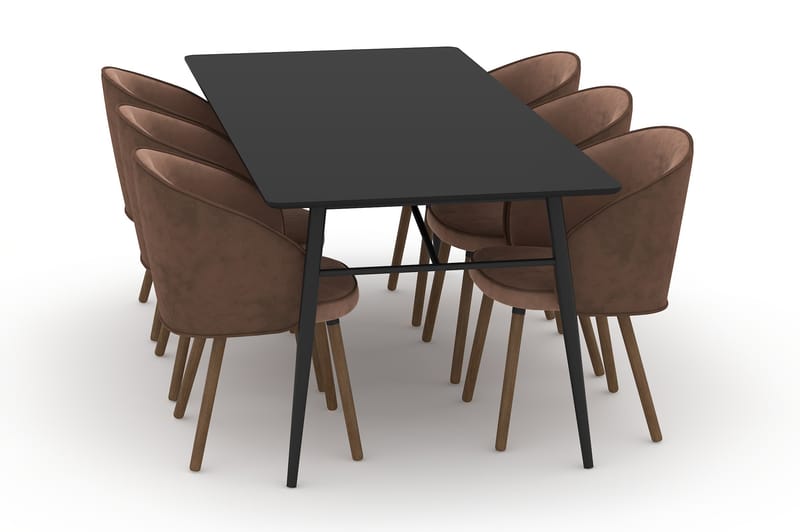 Adrianah Spisebord 200 cm med 6st Jaspar Spisebordsstol - Beige/Sort - Spisebordssæt