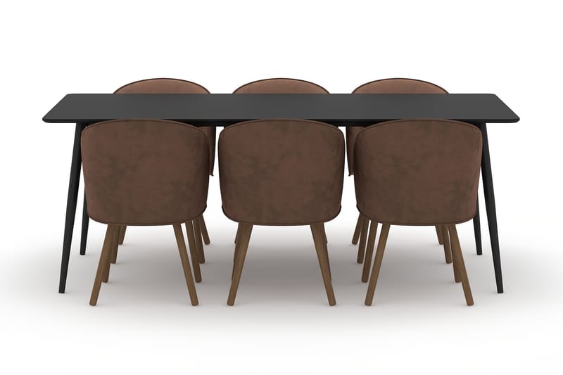 Adrianah Spisebord 200 cm med 6st Jaspar Spisebordsstol - Beige/Sort - Spisebordssæt