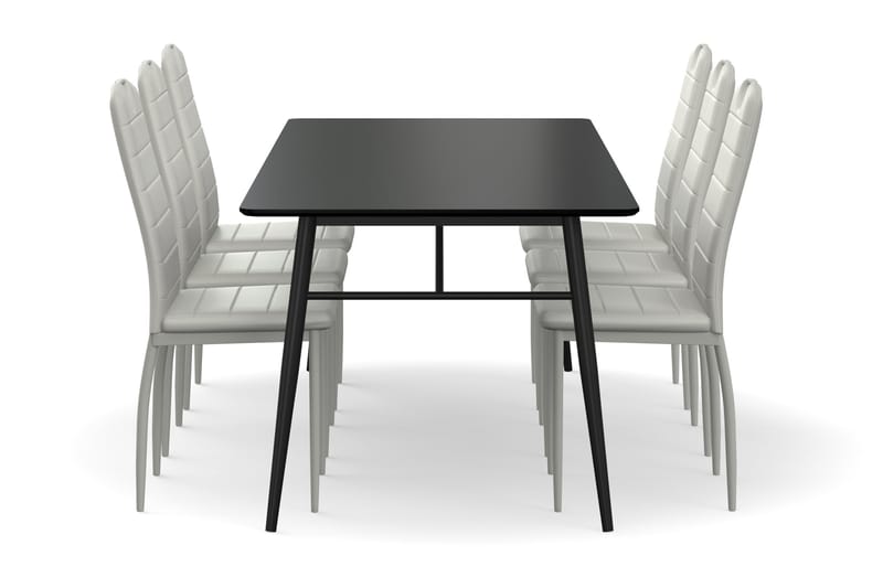 Adrianah Spisebord 200 cm med 6st Sialana Spisebordsstole Ku - Beige/Sort - Spisebordssæt