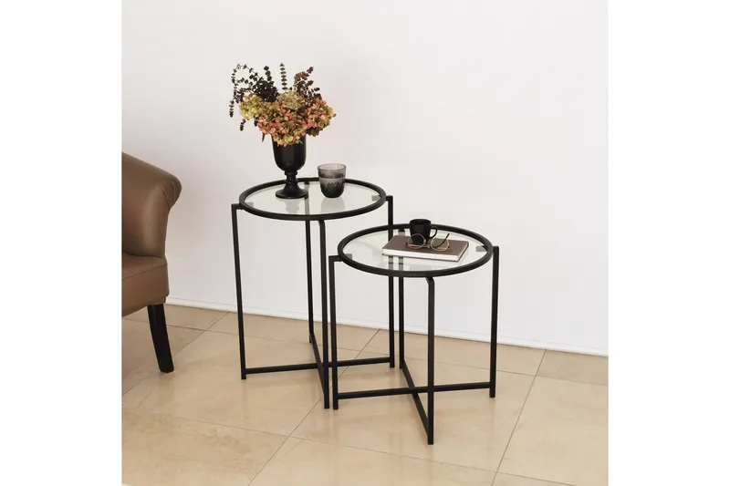 Akeno Sidebord 60x50 cm Sort - Hanah Home - Møbler - Borde - Aflastningsbord - Lampebord