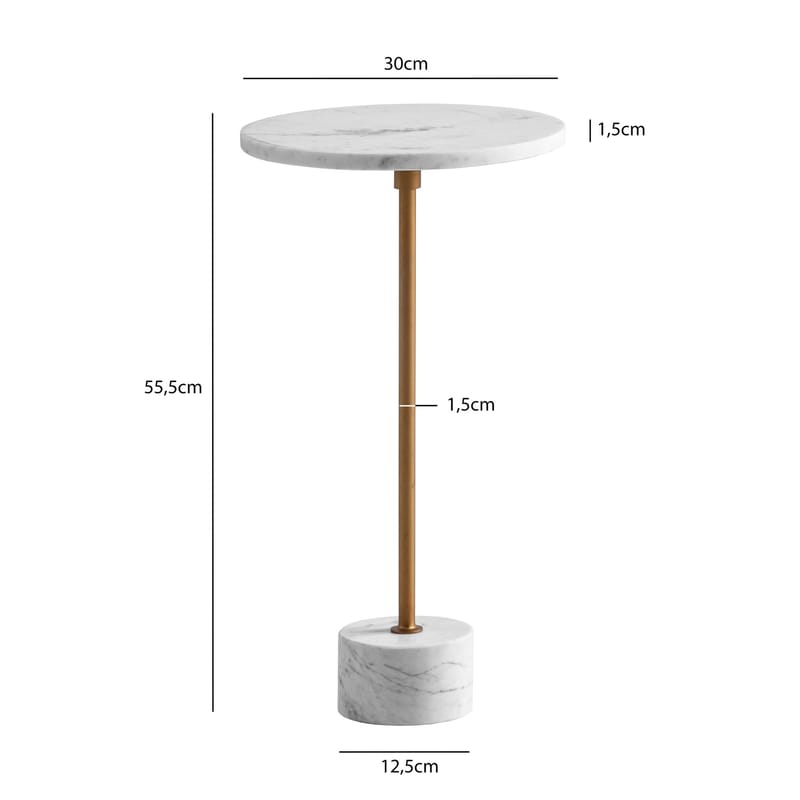 Aelros Sidebord 30 cm - hvid marmor med grå årer og guld - Møbler - Borde - Aflastningsbord - Konsolbord & sidebord