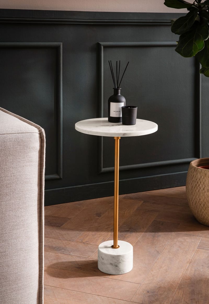 Aelros Sidebord 30 cm - hvid marmor med grå årer og guld - Møbler - Borde - Aflastningsbord - Konsolbord & sidebord