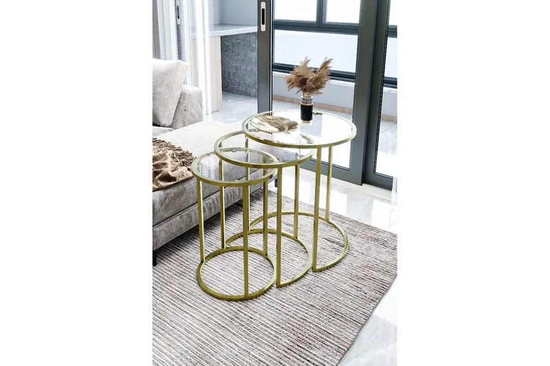 Alyasmin Sæt borde 34 cm - Guld/Gennemsigtig - Møbler - Borde - Aflastningsbord - Indskudsborde