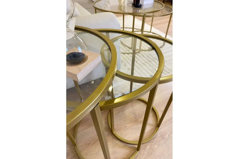 Alyasmin Sæt borde 34 cm - Guld/Gennemsigtig - Møbler - Borde - Aflastningsbord - Indskudsborde