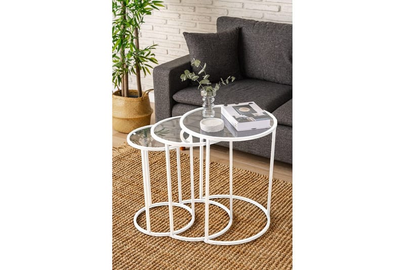 Alyasmin Sæt borde 34 cm - Hvid/Gennemsigtig - Møbler - Borde - Aflastningsbord - Indskudsborde