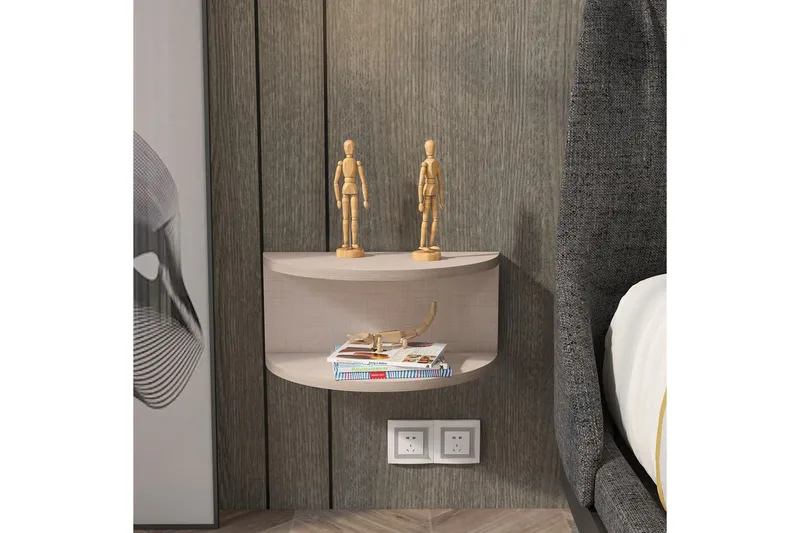 Antigua Vægophængt Sengebord 45 cm med Lyst Træudseende, Opbevaring med Hylde - Beige - Møbler - Borde - Aflastningsbord - Sengebord