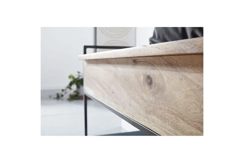 Bænk Wohnling industrielt look med stor opbevaringsplads i massivt træ og åben skohylde Beige - Beige - Møbler - Borde - Aflastningsbord - Lampebord