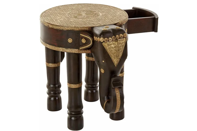 Bence Sidebord 36 cm Rund - Mangotræ Brun/Guld - Møbler - Borde - Aflastningsbord - Bakkebord & små borde