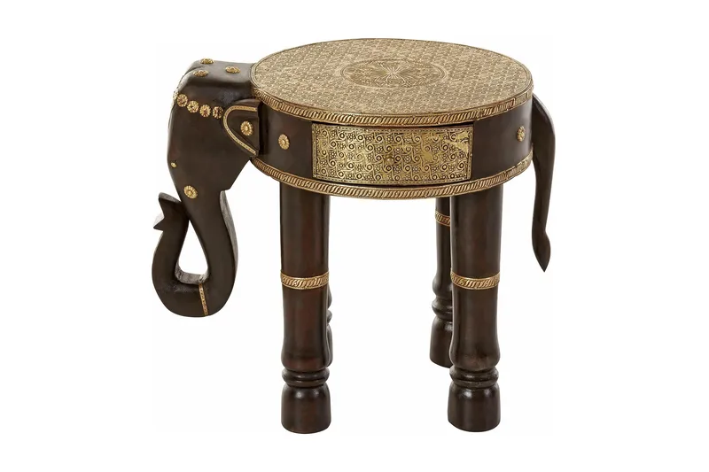 Bence Sidebord 36 cm Rund, Mangotræ Brun/Guld