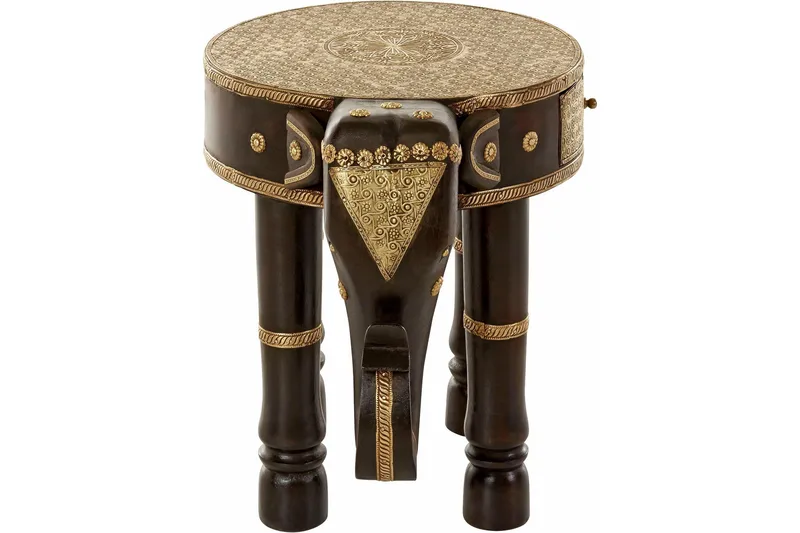 Bence Sidebord 36 cm Rund - Mangotræ Brun/Guld - Møbler - Borde - Aflastningsbord - Bakkebord & små borde