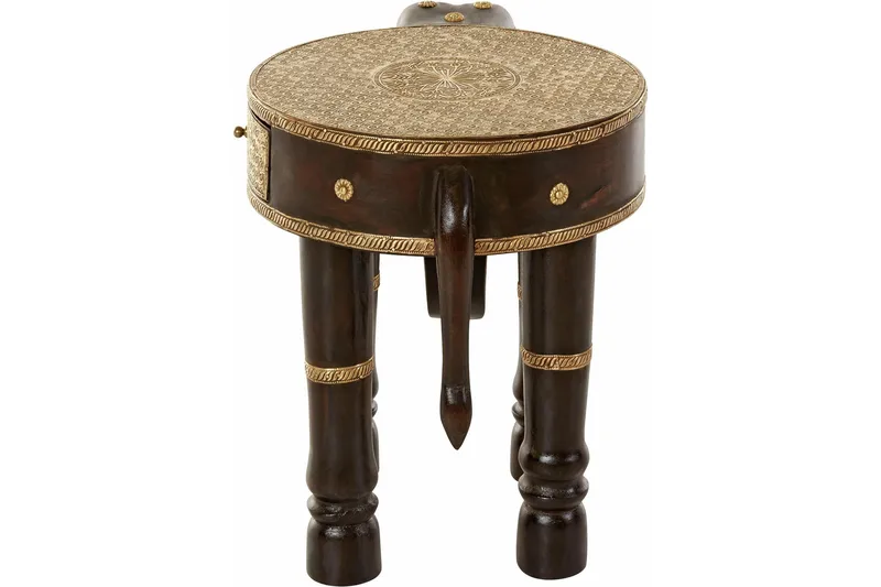 Bence Sidebord 36 cm Rund - Mangotræ Brun/Guld - Møbler - Borde - Aflastningsbord - Bakkebord & små borde