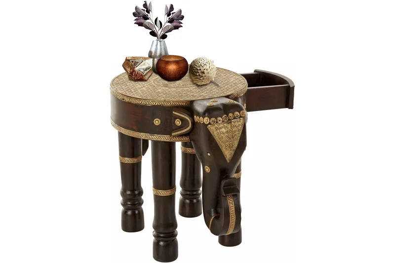 Bence Sidebord 36 cm Rund - Mangotræ Brun/Guld - Møbler - Borde - Aflastningsbord - Bakkebord & små borde