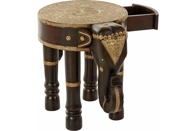 Bence Sidebord 36 cm Rund - Mangotræ Brun/Guld - Møbler - Borde - Aflastningsbord - Bakkebord & små borde