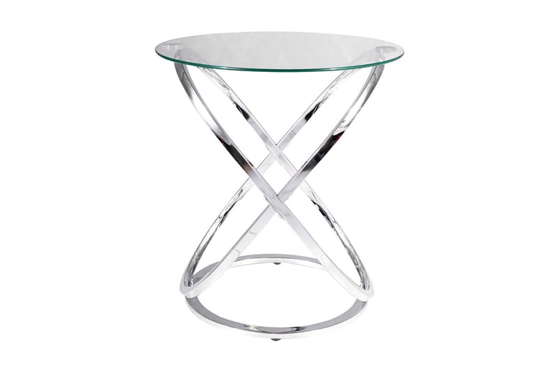 Eosan Sidebord 52 cm Rundt - Glas/Sølv - Lampebord - Bakkebord & små borde