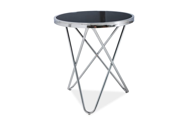 Fabina Sidebord 45 cm Rundt - Glas/Sort/Sølv - Lampebord - Bakkebord & små borde