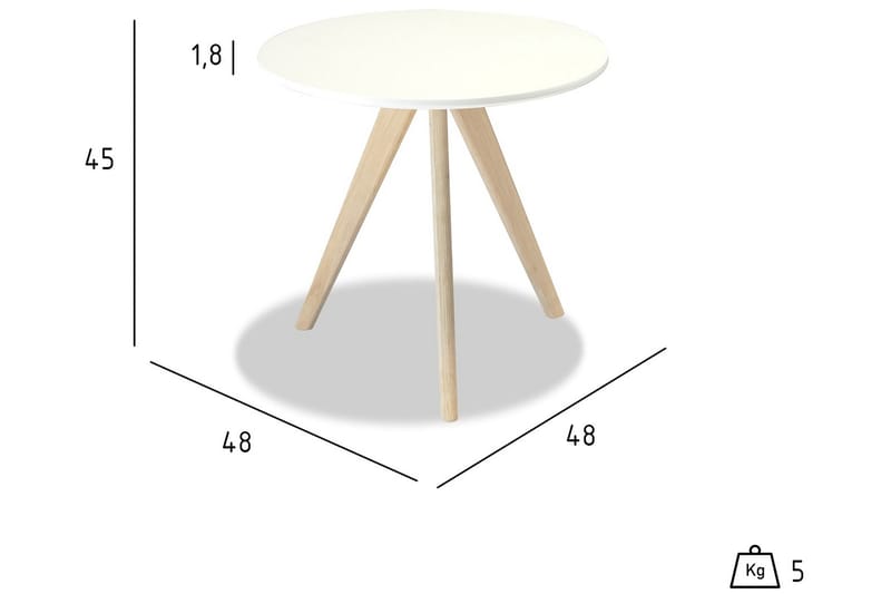 Life Sidebord 48 cm Rund - Hvid/Eg - Lampebord - Bakkebord & små borde
