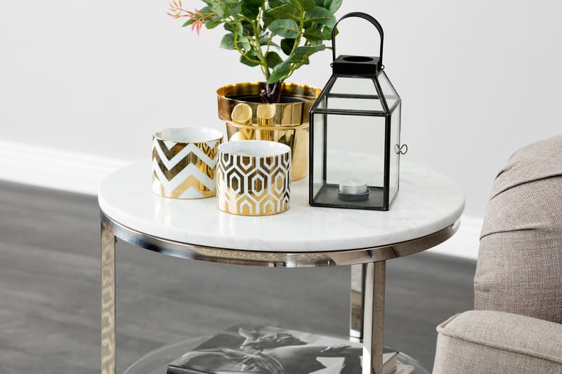 Marise Sidebord 50 cm Rund - Hvid/Stål - Lampebord - Bakkebord & små borde