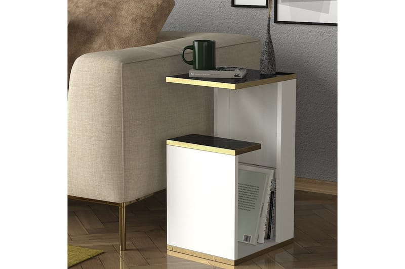 Pinneo Sidebord 35 cm - Hvid|Guld|Sort - Lampebord - Bakkebord & små borde