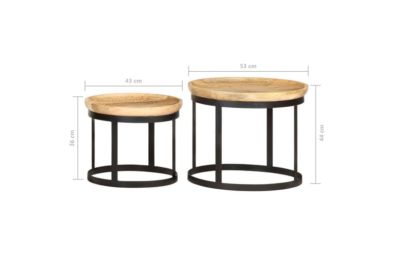 Runde Sideborde 2 Stk. Massivt Mangotræ Og Stål - Lampebord - Bakkebord & små borde