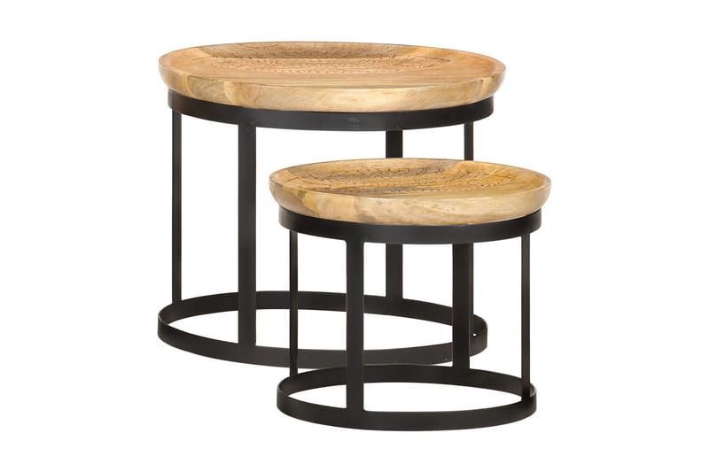 Runde Sideborde 2 Stk. Massivt Mangotræ Og Stål - Lampebord - Bakkebord & små borde