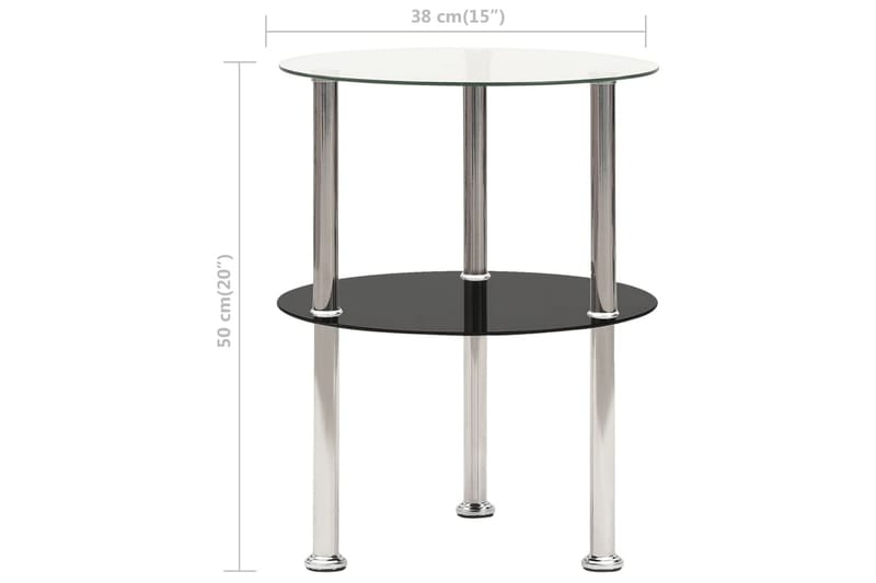 sidebord i 2 niveauer 38 cm hærdet glas transparent og sort - Møbler - Borde - Aflastningsbord - Bakkebord & små borde