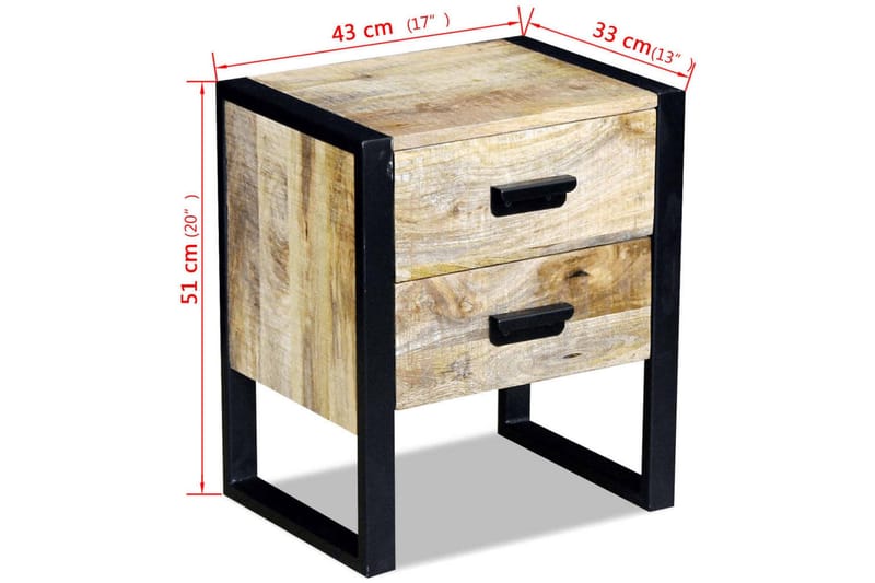 Sidebord Med 2 Skuffer Massivt Mangotræ 43X33X51 Cm - Brun - Møbler - Borde - Aflastningsbord - Bakkebord & små borde