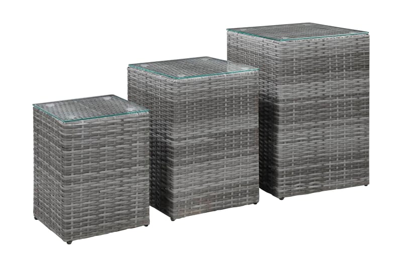 Sideborde Med Glastop 3 Stk. Polyrattan Grå - Møbler - Borde - Aflastningsbord - Bakkebord & små borde