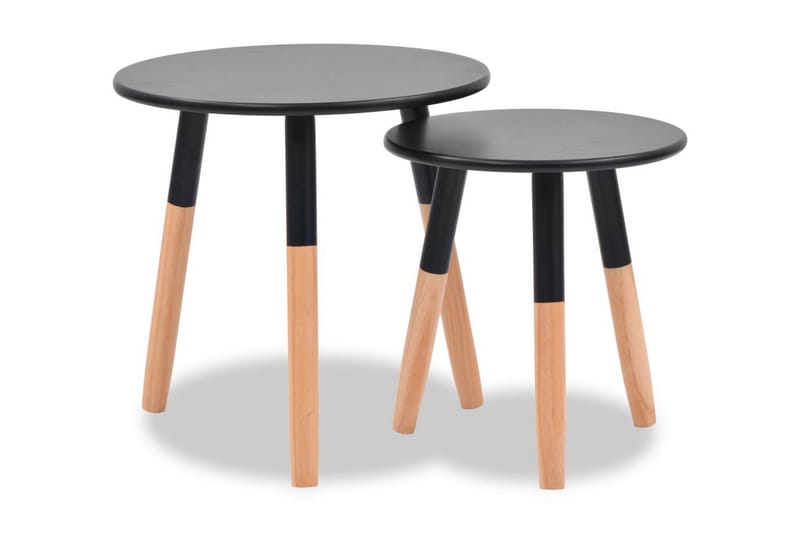 Sidebordssæt I 2 Dele Massivt Fyrretræ Sort - Sort - Lampebord - Bakkebord & små borde