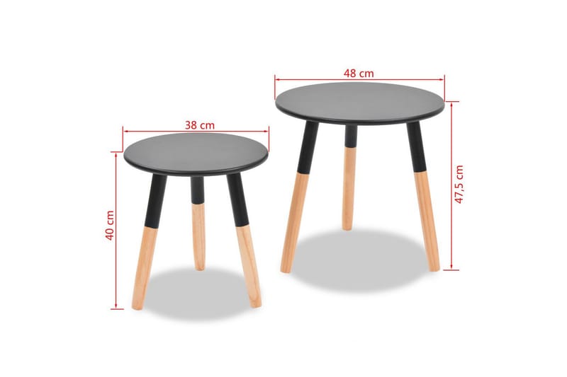 Sidebordssæt I 2 Dele Massivt Fyrretræ Sort - Sort - Lampebord - Bakkebord & små borde