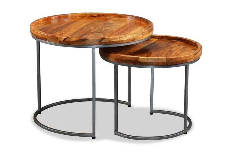 Sidebordssæt I 2 Dele Massivt Mangotræ - Brun - Lampebord - Bakkebord & små borde