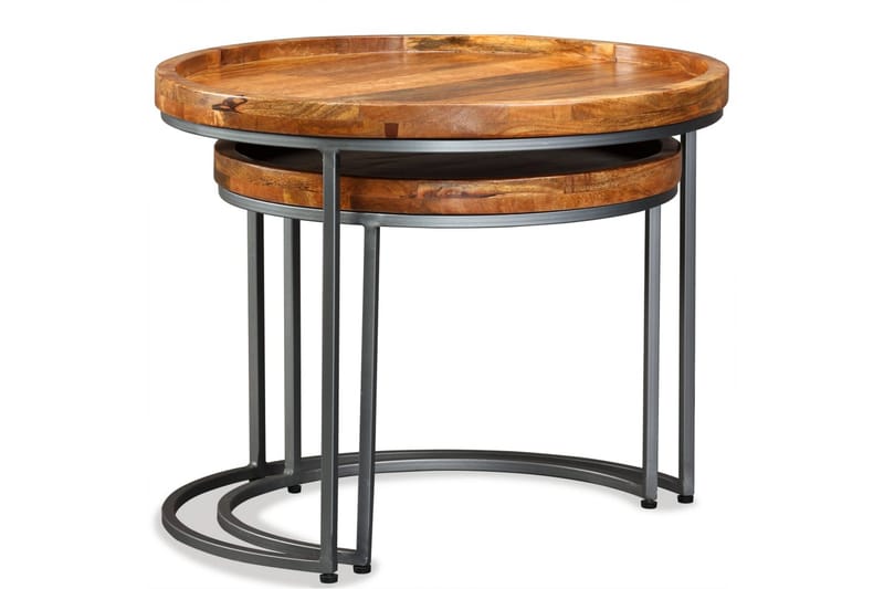 Sidebordssæt I 2 Dele Massivt Mangotræ - Brun - Lampebord - Bakkebord & små borde