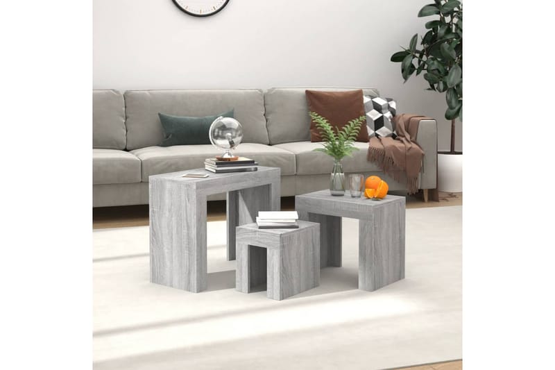 beBasic indskudsborde 3 stk. konstrueret træ grå sonoma-eg - GrÃ¥ - Lampebord - Bakkebord & små borde