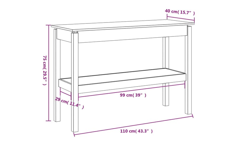 beBasic konsolbord 110x40x75 cm massivt fyrretræ - Brun - Møbler - Borde - Aflastningsbord - Entrébord