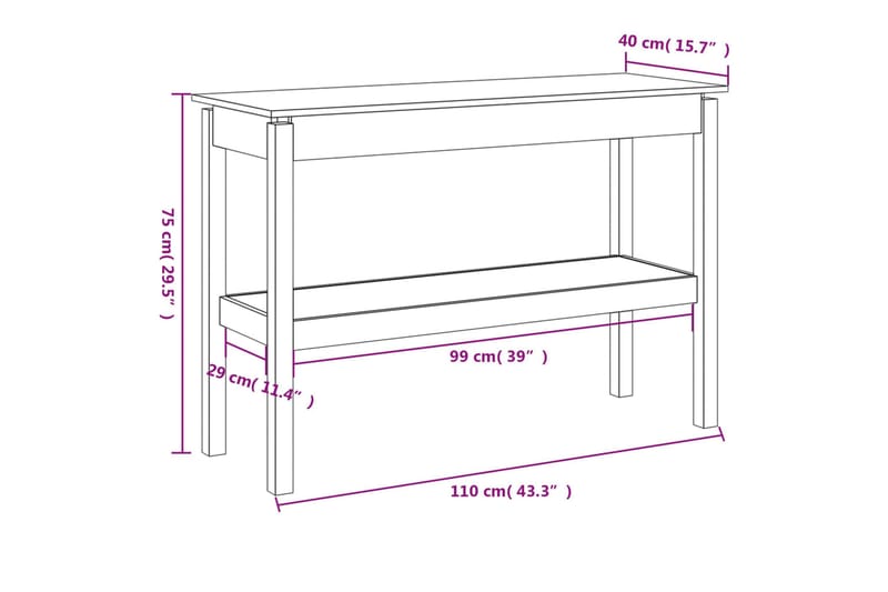 beBasic konsolbord 110x40x75 cm massivt fyrretræ - Brun - Entrébord - Konsolbord & sidebord