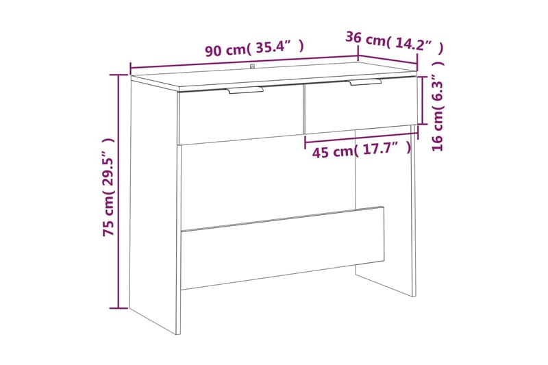 beBasic konsolbord 90x36x75 cm konstrueret træ røget egetræsfarve - Brun - Entrébord - Konsolbord & sidebord