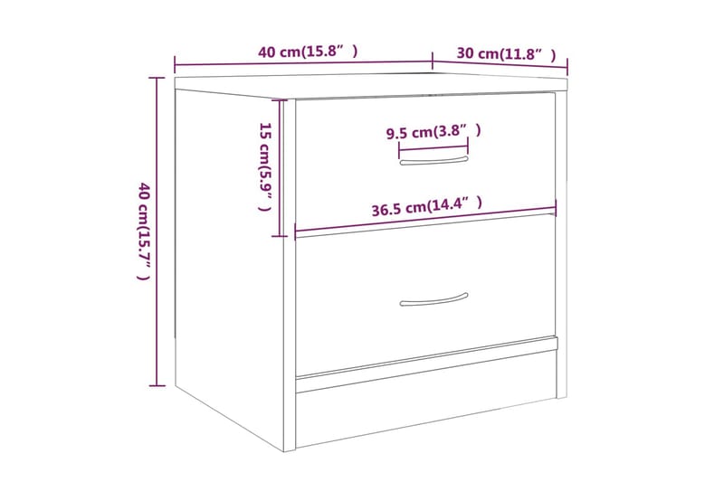 beBasic sengebord 40x30x40 cm konstrueret træ røget egetræsfarve - Brun - Møbler - Borde - Aflastningsbord - Sengebord