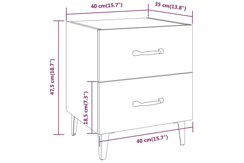 beBasic sengebord 40x35x47,5 cm sonoma-eg - Brun - Sengebord