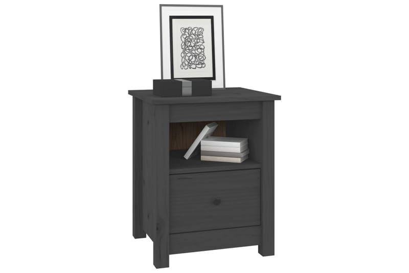 beBasic sengebord 40x35x49 cm massivt fyrretræ grå - GrÃ¥ - Møbler - Borde - Aflastningsbord - Sengebord