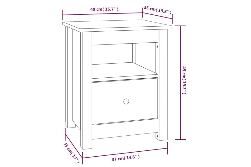 beBasic sengebord 40x35x49 cm massivt fyrretræ hvid - Hvid - Sengebord